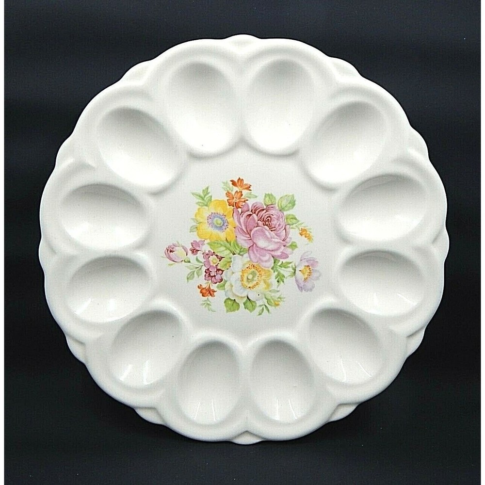 E & R American Art Ware Floral Deviled Egg Plate